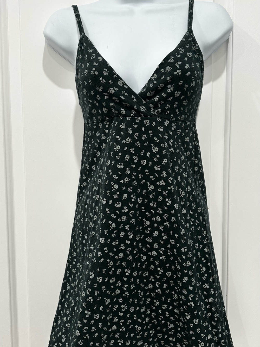 Brandy Melville Green Floral V-Neck Slip Dress